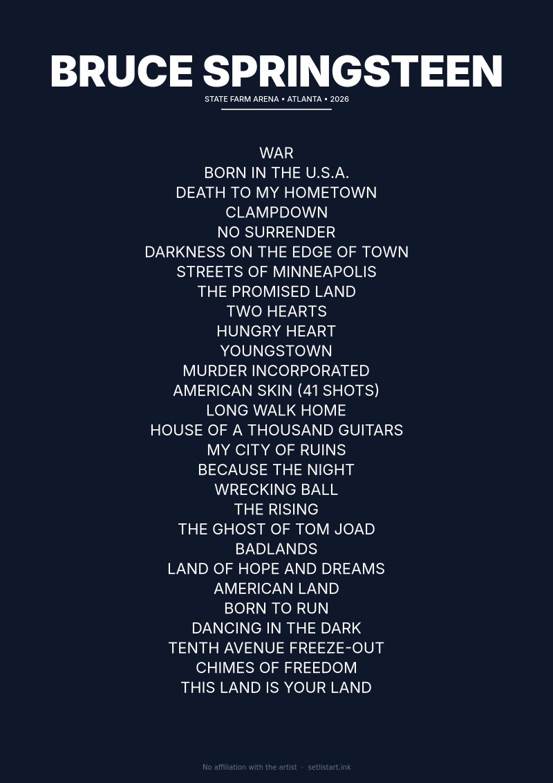 Bruce Springsteen Atlanta 2026 setlist poster preview