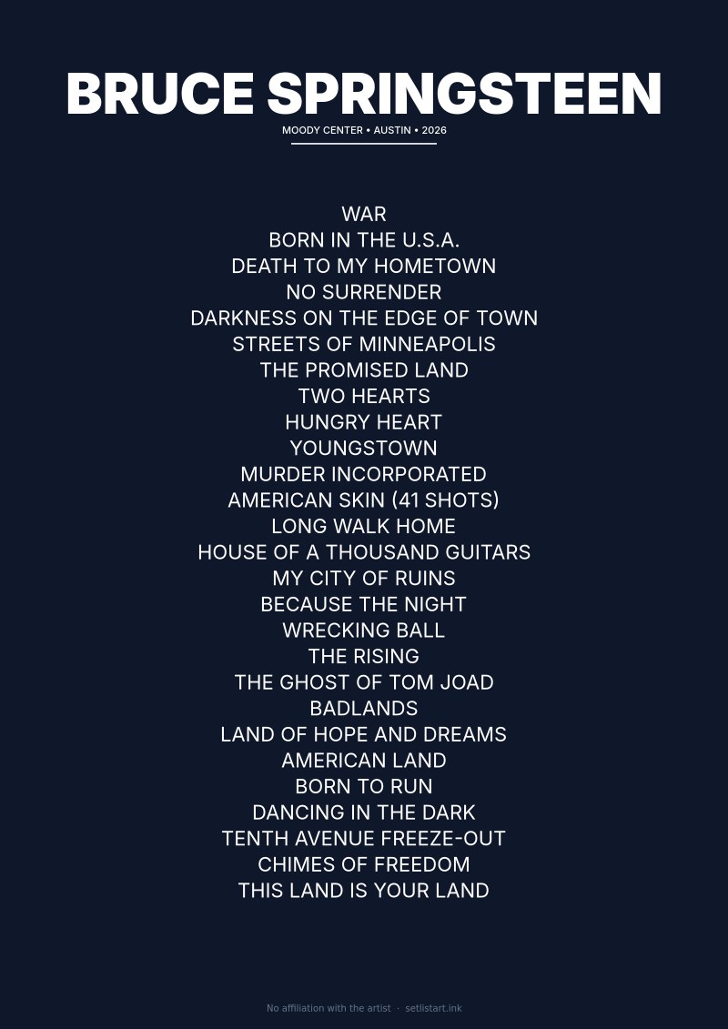 Bruce Springsteen Austin 2026 setlist poster preview