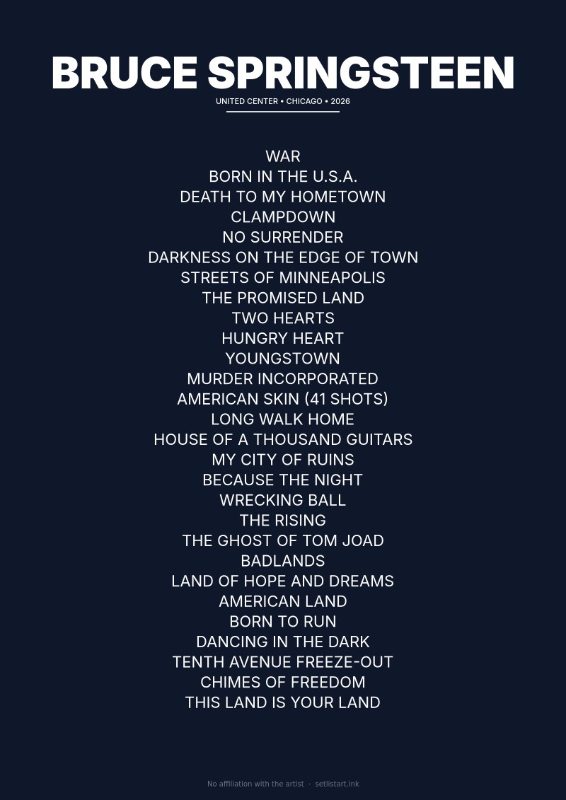 Bruce Springsteen Chicago 2026 setlist poster preview