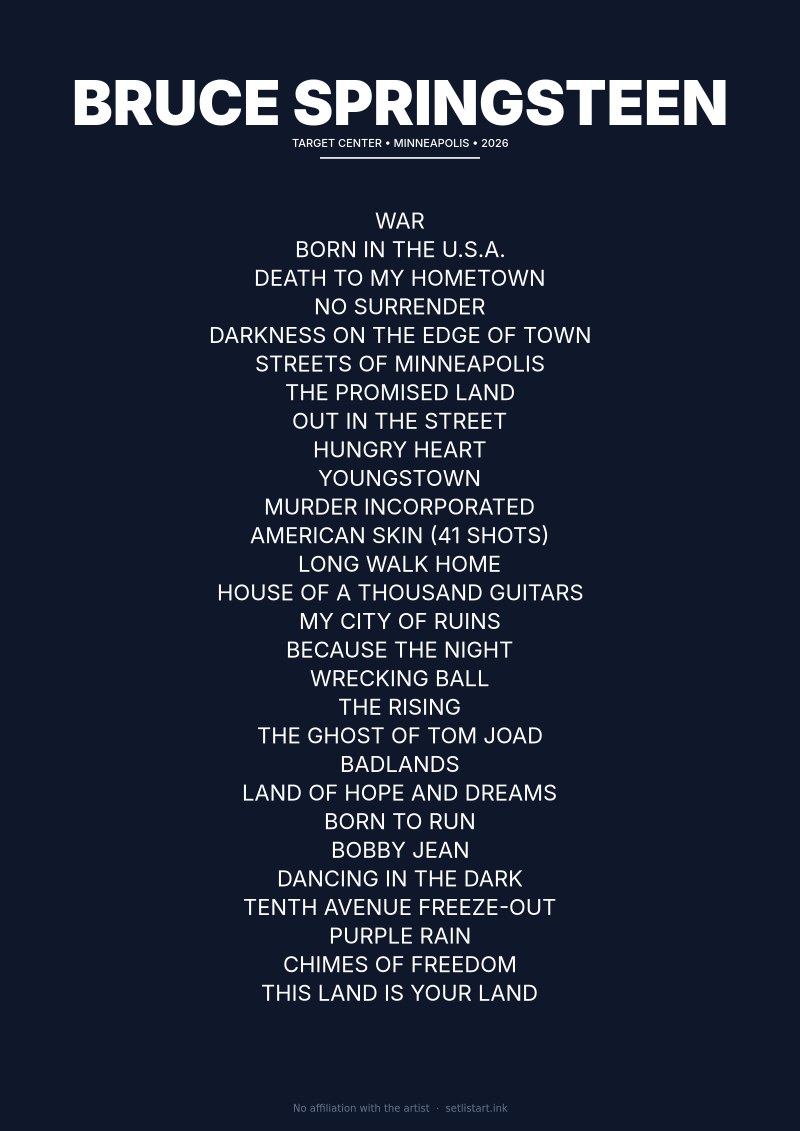 Bruce Springsteen Minneapolis 2026 setlist poster preview