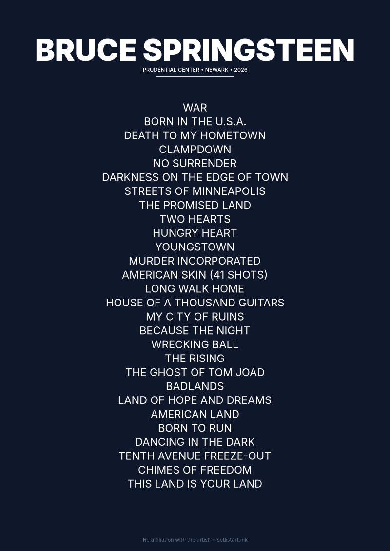 Bruce Springsteen Newark 2026 setlist poster preview