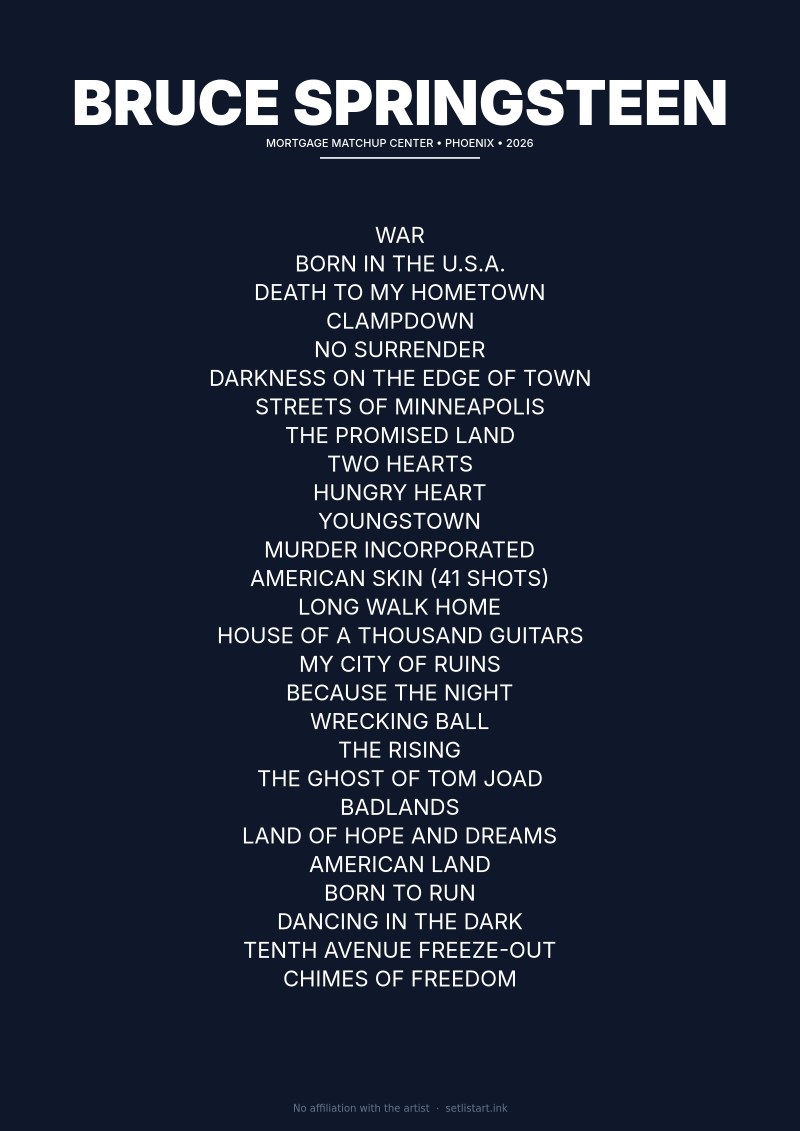 Bruce Springsteen Phoenix 2026 setlist poster preview