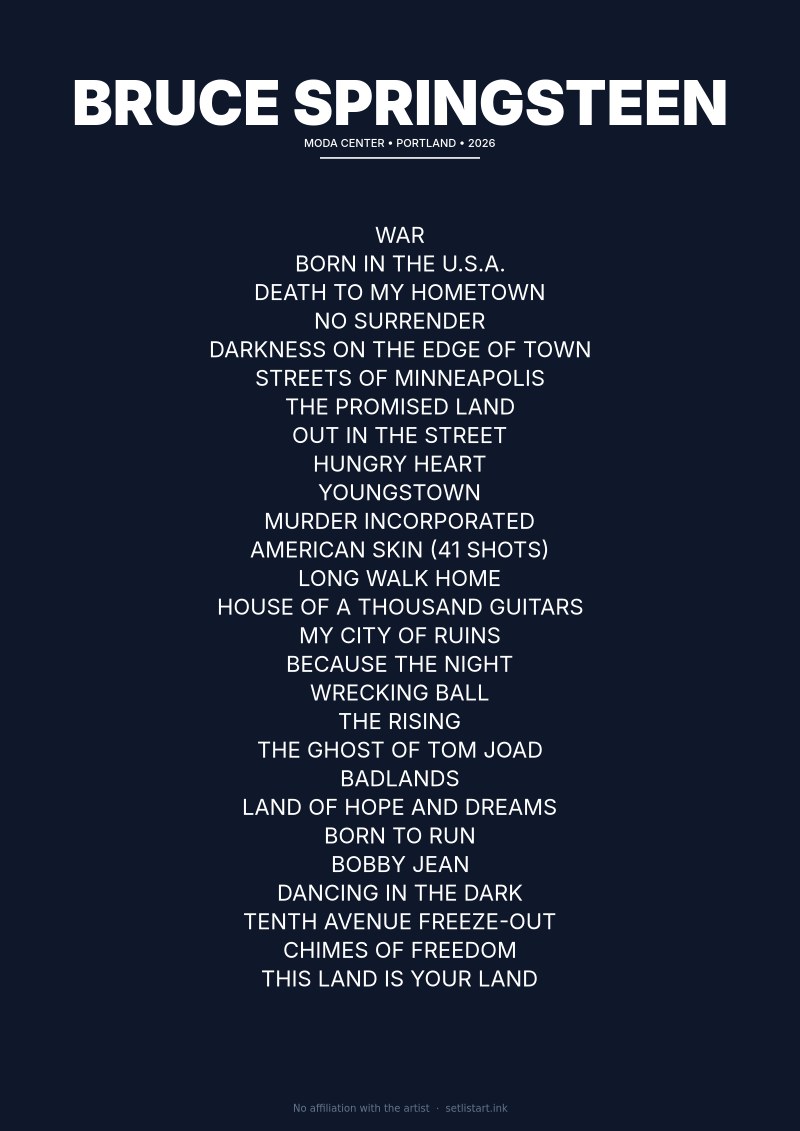 Bruce Springsteen Portland 2026 setlist poster preview