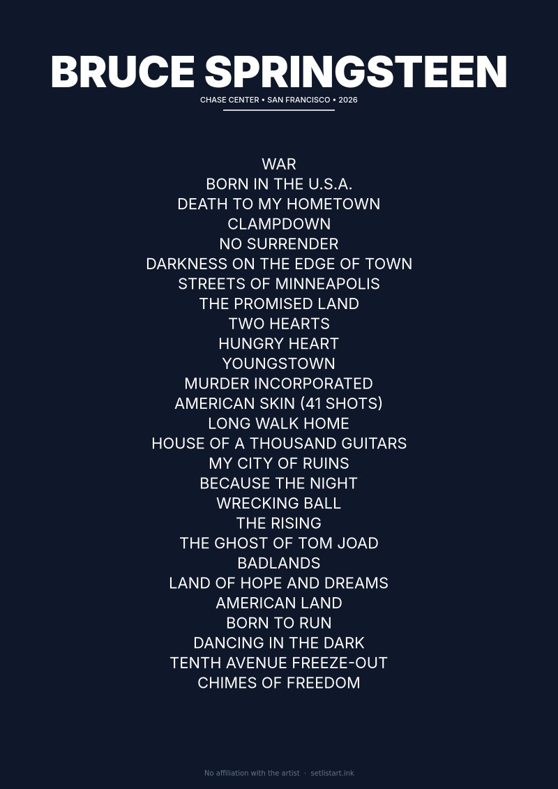 Bruce Springsteen San Francisco 2026 setlist poster preview