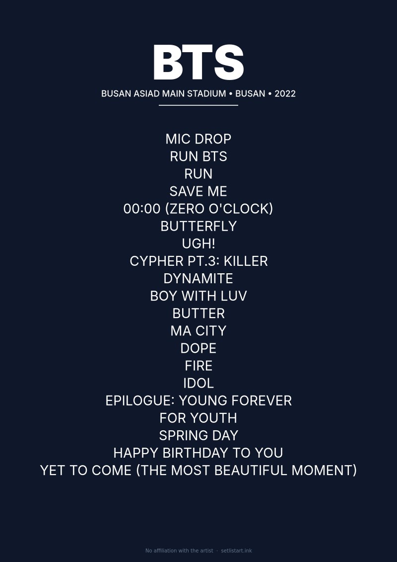 BTS Busan 2022 setlist poster preview
