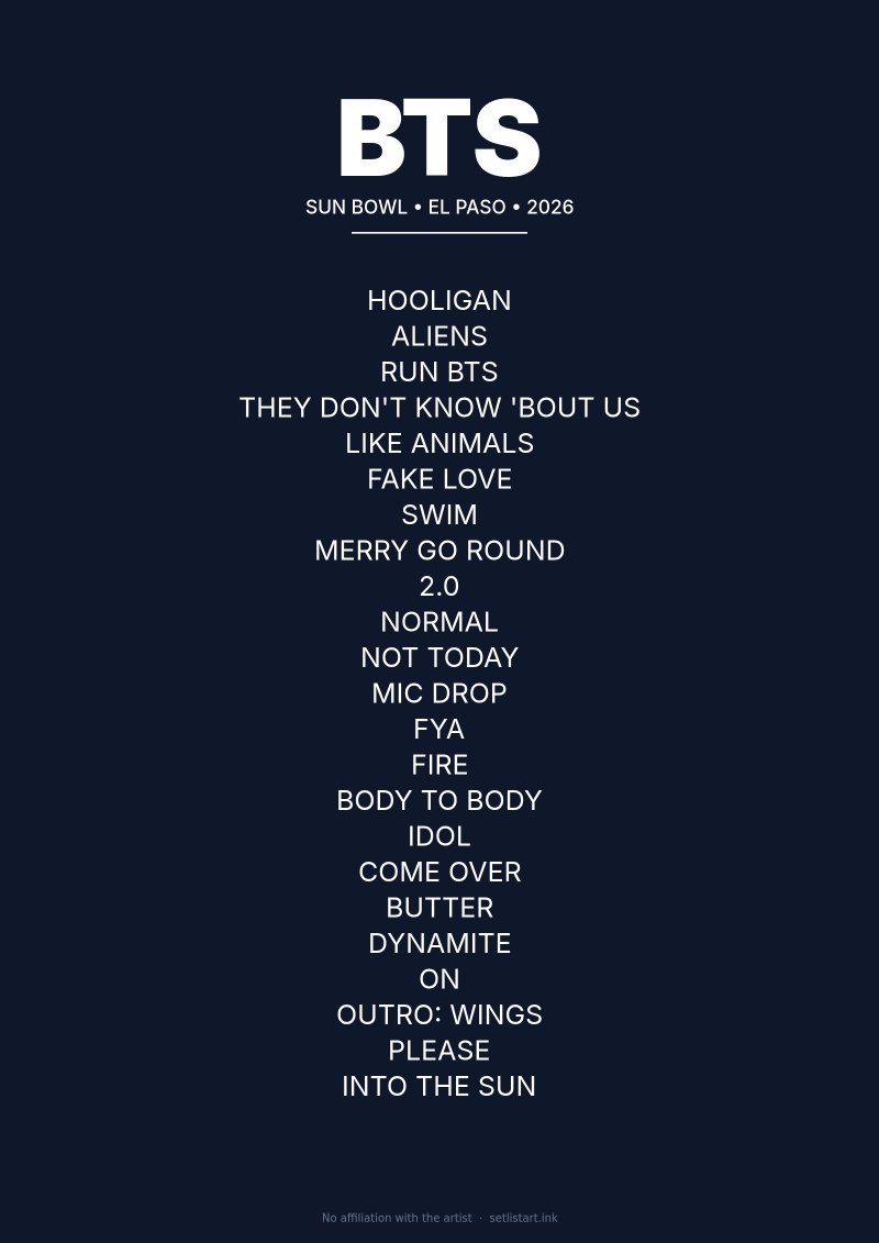 BTS El Paso 2026 setlist poster preview