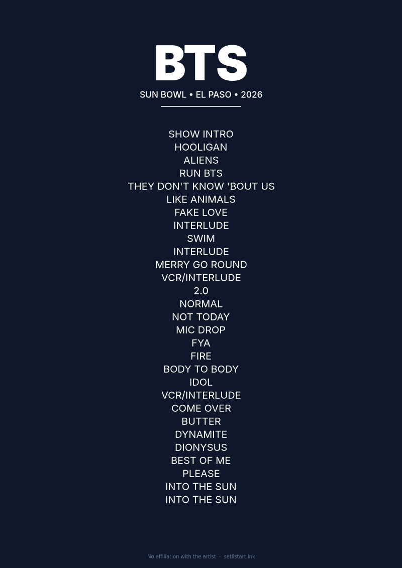 BTS El Paso 2026 setlist poster preview