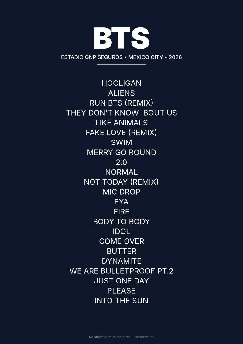 BTS Mexico City Night 2 2026 setlist poster preview