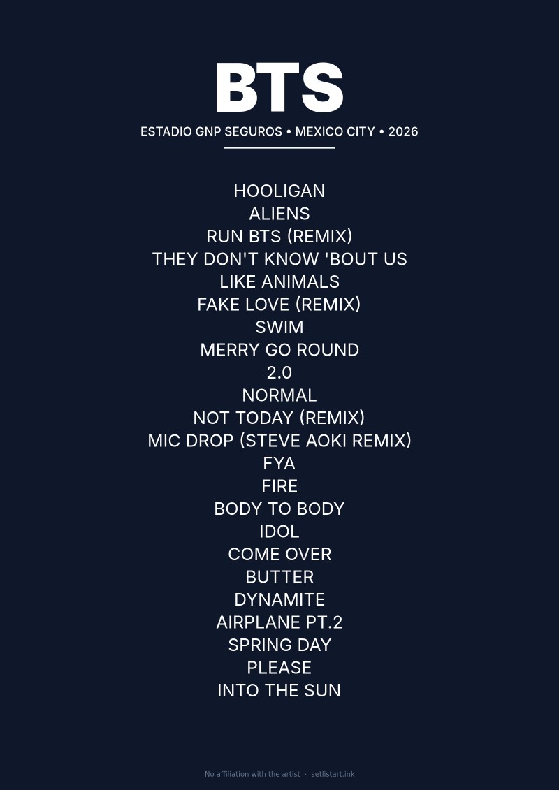 BTS Mexico City Night 3 2026 setlist poster preview