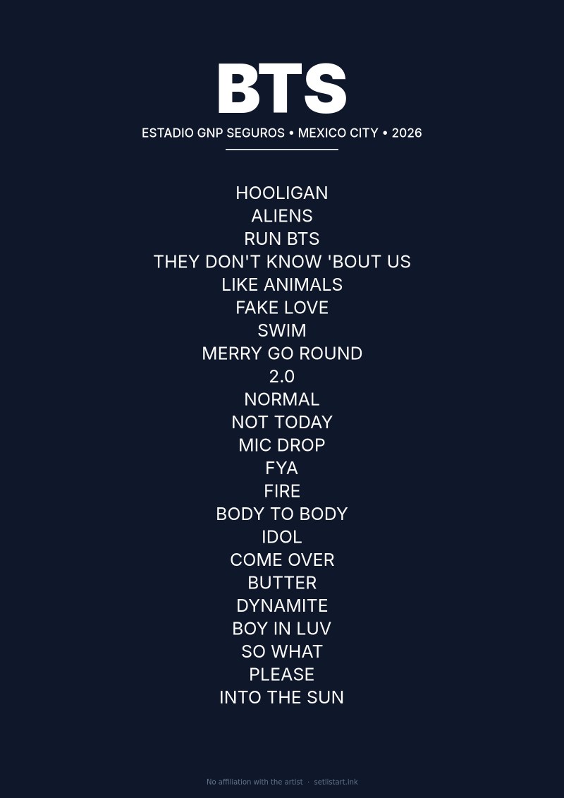 BTS Mexico City 2026 setlist poster preview