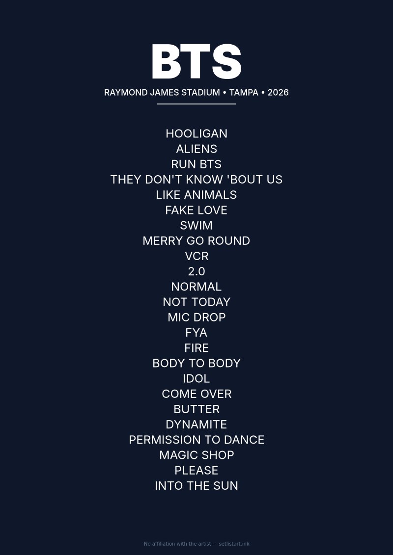 BTS Tampa 2026 setlist poster preview