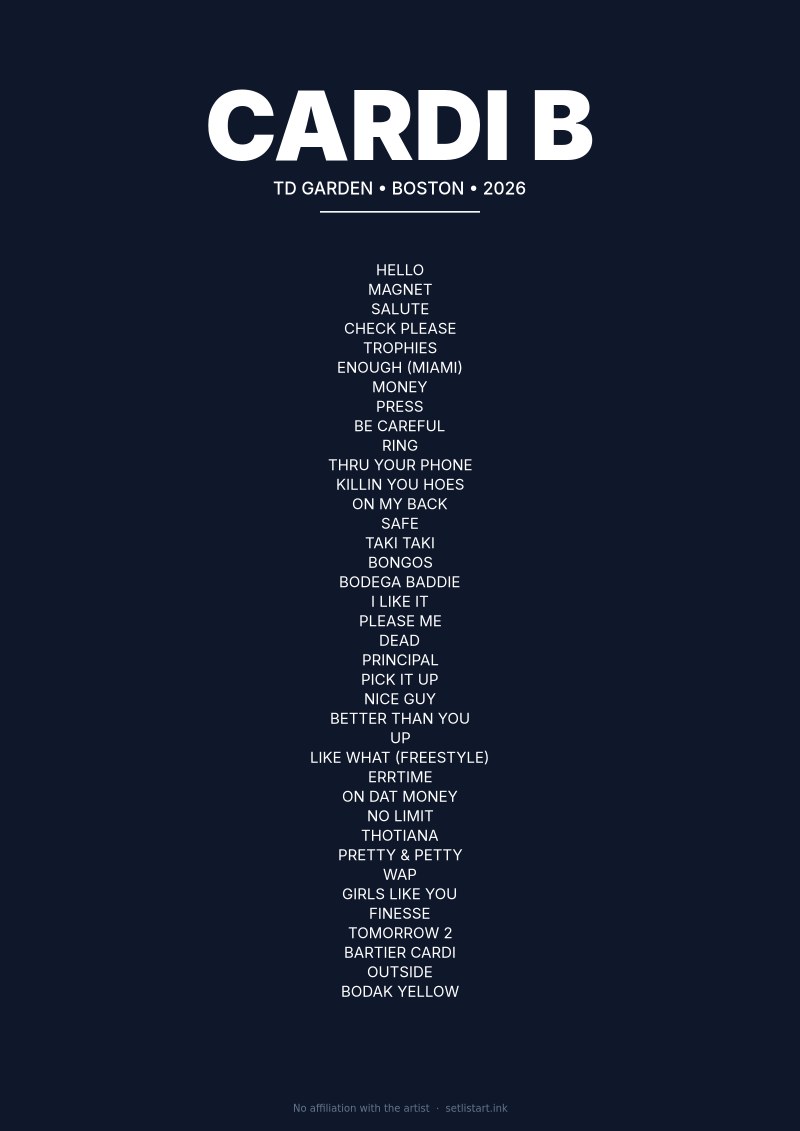 Cardi B Boston 2026 setlist poster preview