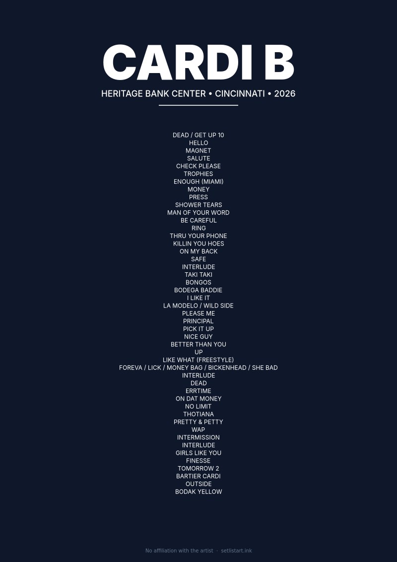 Cardi B Cincinnati 2026 setlist poster preview