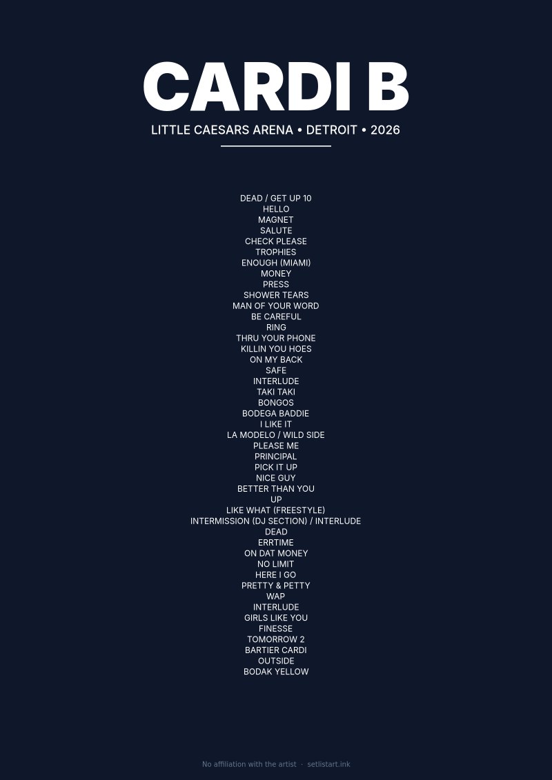 Cardi B Detroit 2026 setlist poster preview