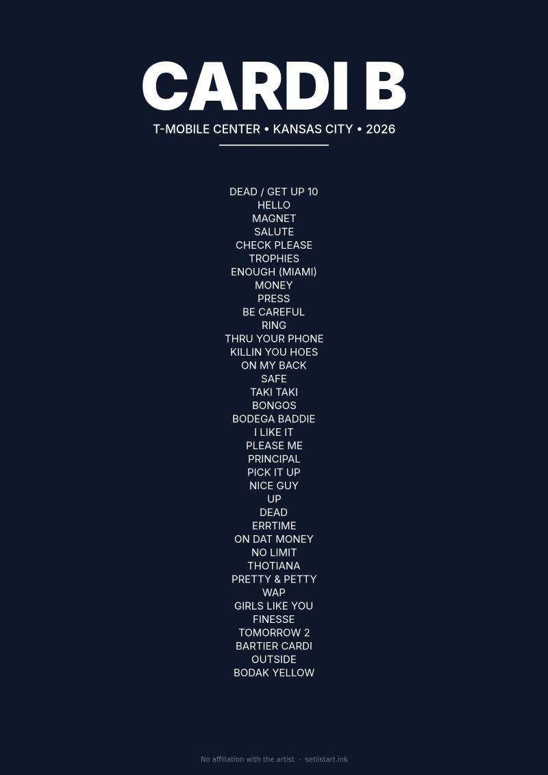 Cardi B Kansas City 2026 setlist poster preview