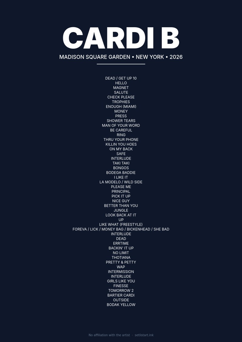 Cardi B New York 2026 setlist poster preview