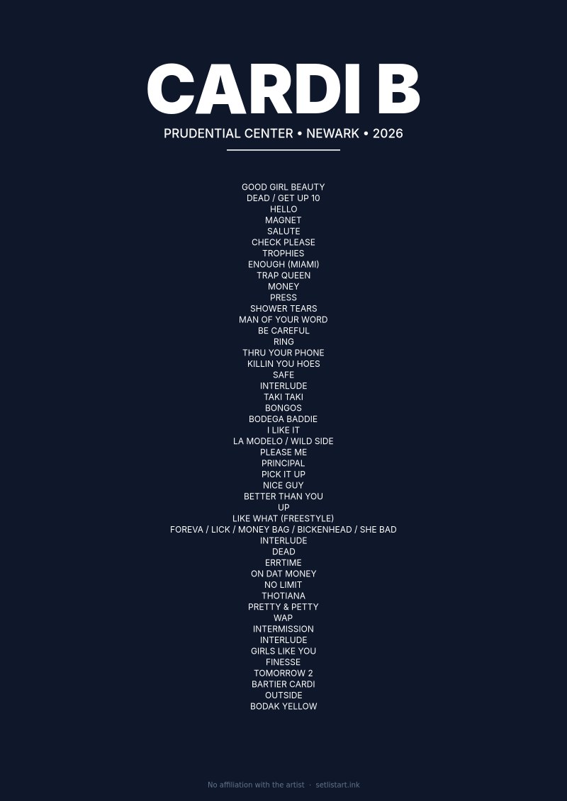 Cardi B Newark 2026 setlist poster preview