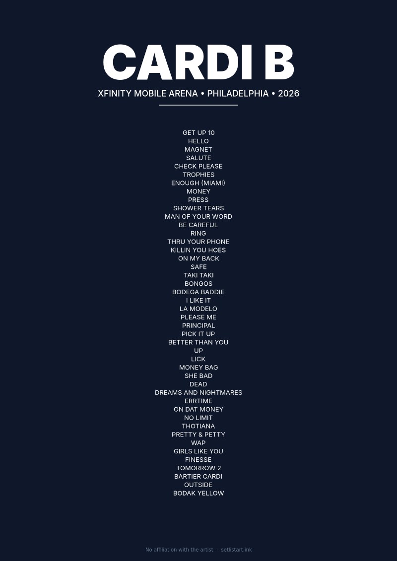 Cardi B Philadelphia 2026 setlist poster preview