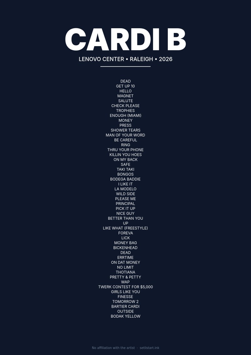 Cardi B Raleigh 2026 setlist poster preview