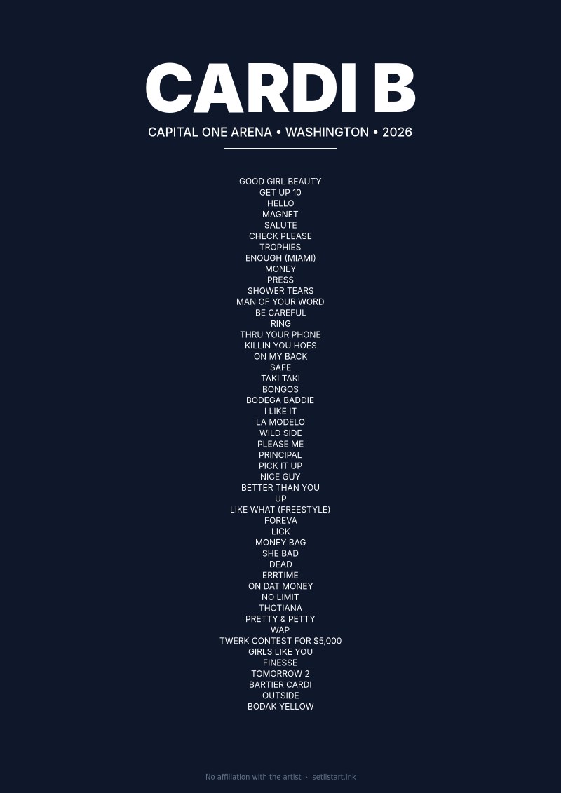 Cardi B Washington 2026 setlist poster preview