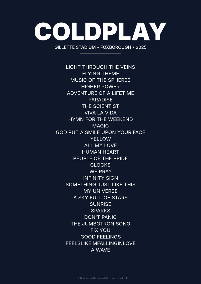 Coldplay Foxborough 2025 setlist poster preview