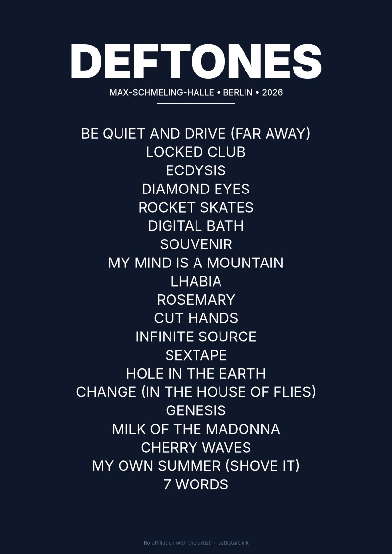 Deftones Berlin 2026 setlist poster preview