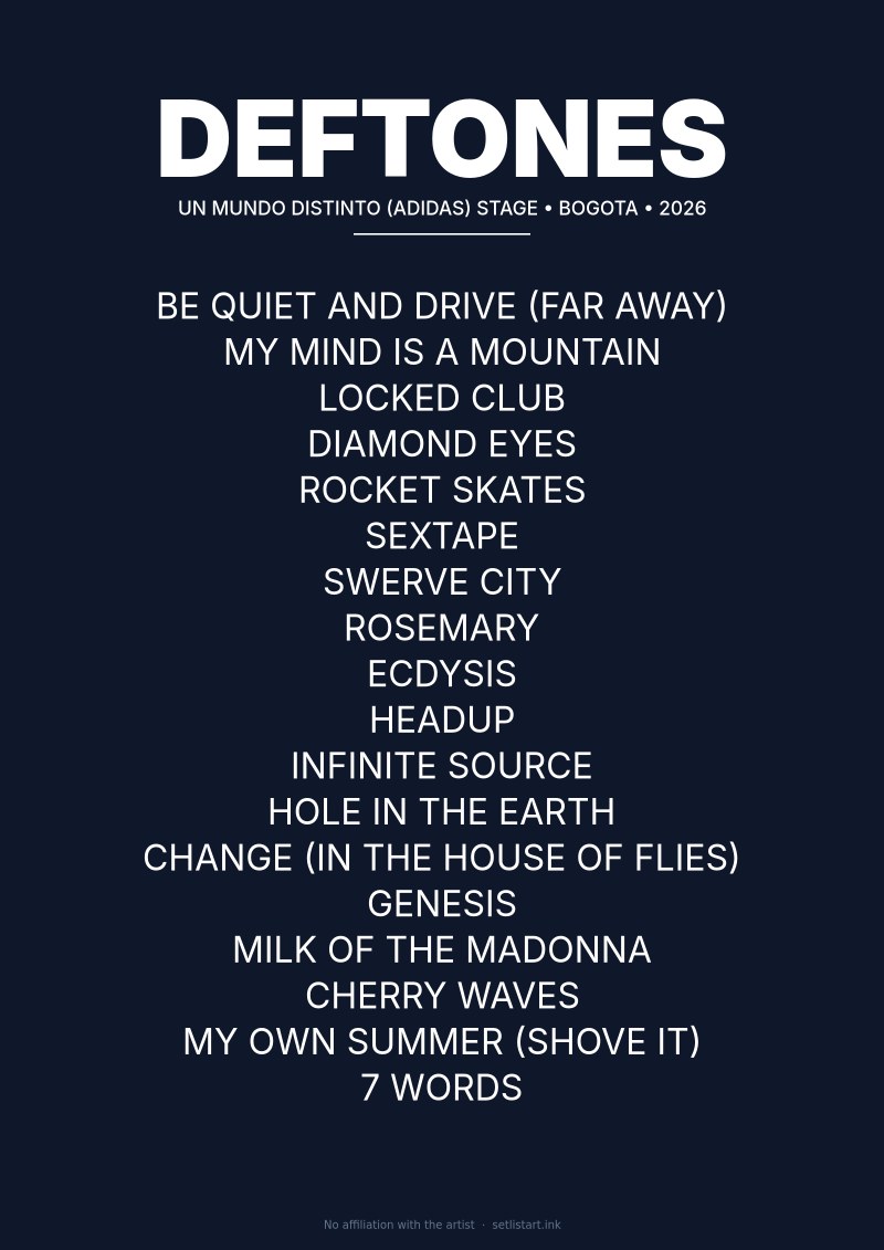 Deftones Bogota 2026 setlist poster preview