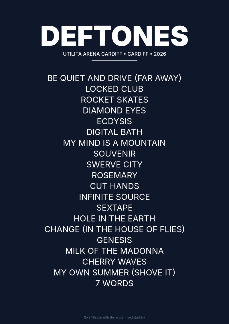 Deftones Cardiff 2026 setlist poster preview