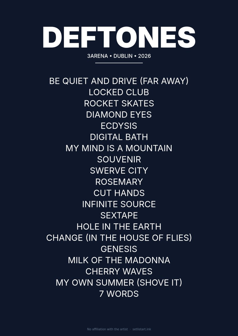 Deftones Dublin 2026 setlist poster preview