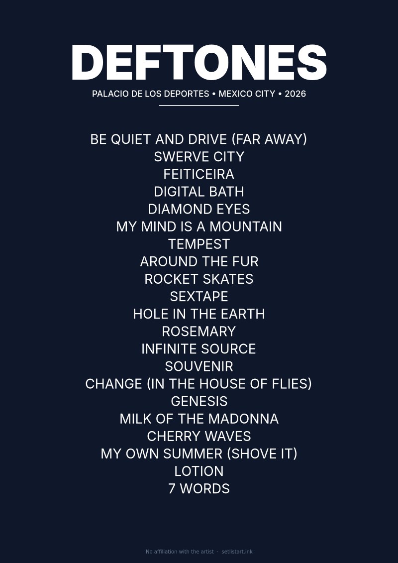 Deftones Mexico City 2026 setlist poster preview