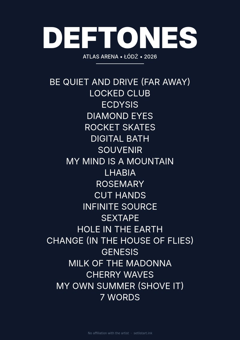 Deftones Łódź 2026 setlist poster preview