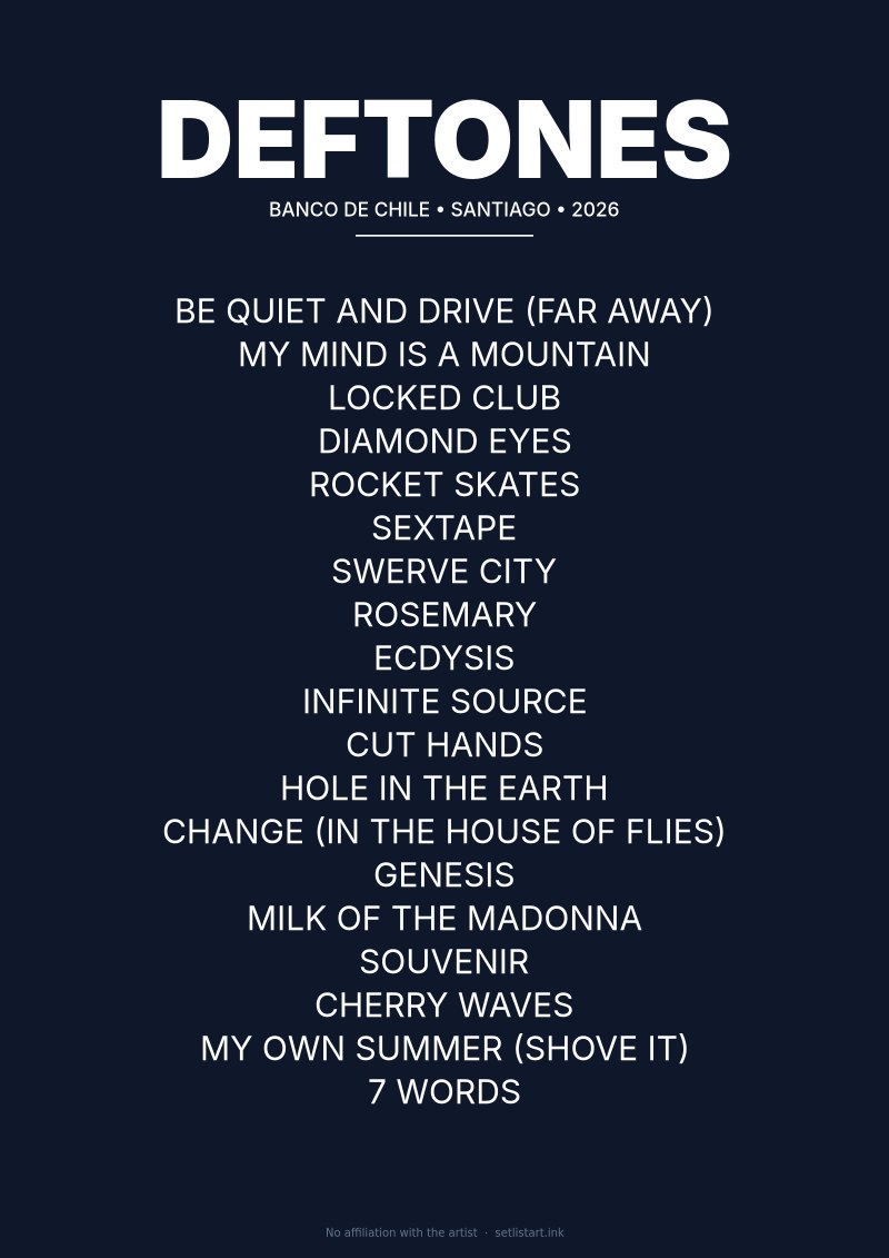 Deftones Santiago 2026 setlist poster preview