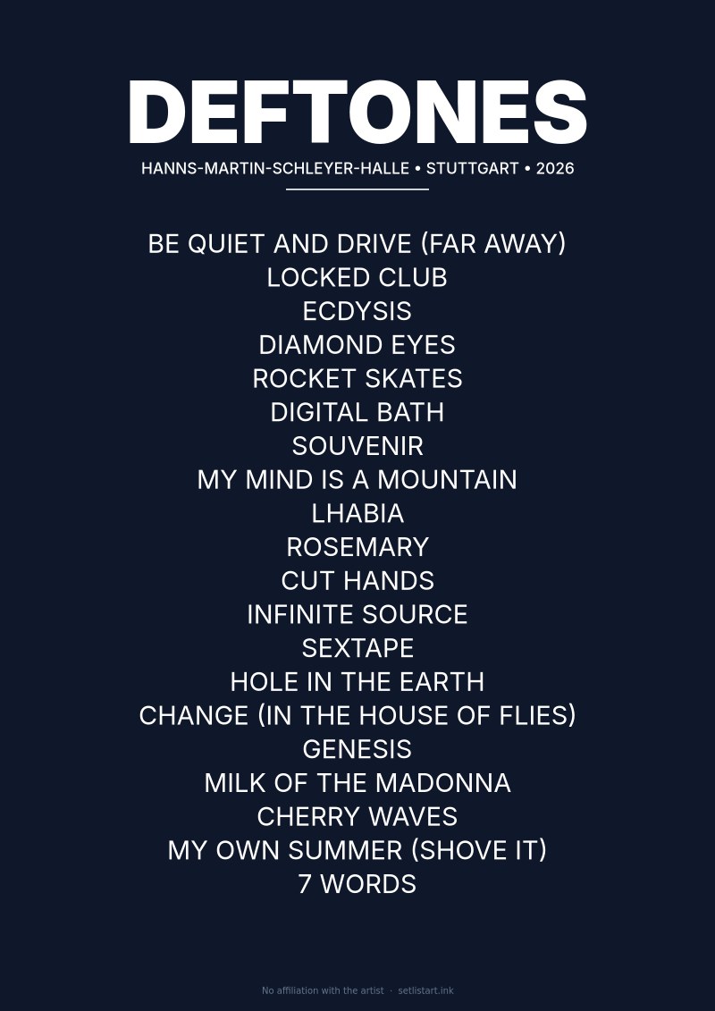 Deftones Stuttgart 2026 setlist poster preview