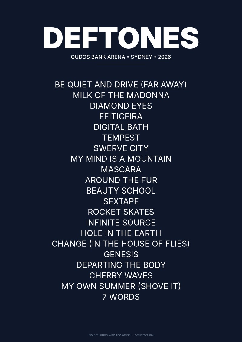 Deftones Sydney 2026 setlist poster preview
