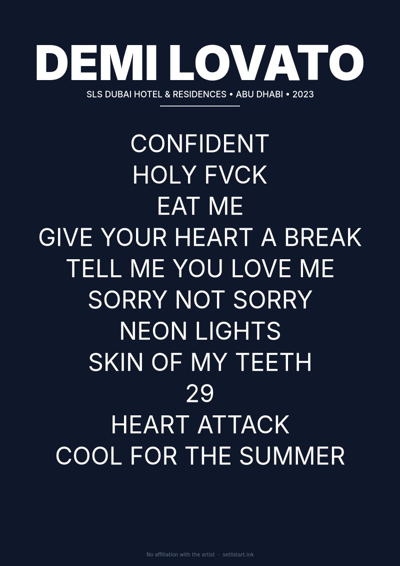 Demi Lovato Abu Dhabi 2023 setlist poster preview