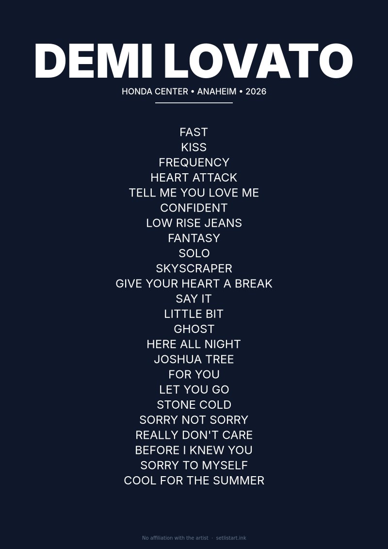 Demi Lovato Anaheim 2026 setlist poster preview