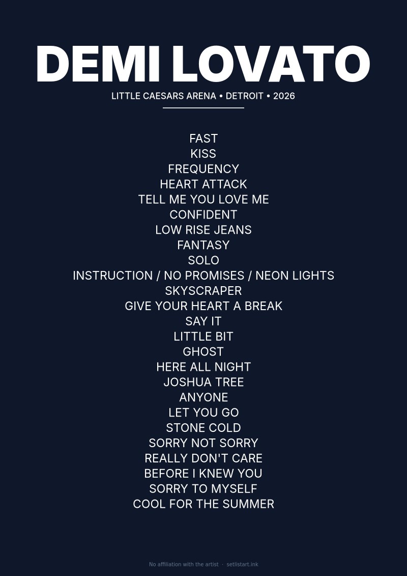Demi Lovato Detroit 2026 setlist poster preview