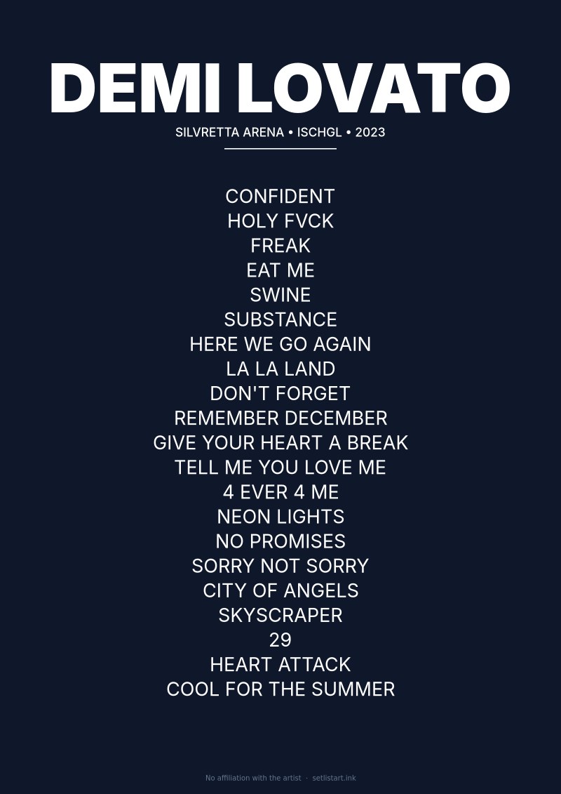 Demi Lovato Ischgl 2023 setlist poster preview