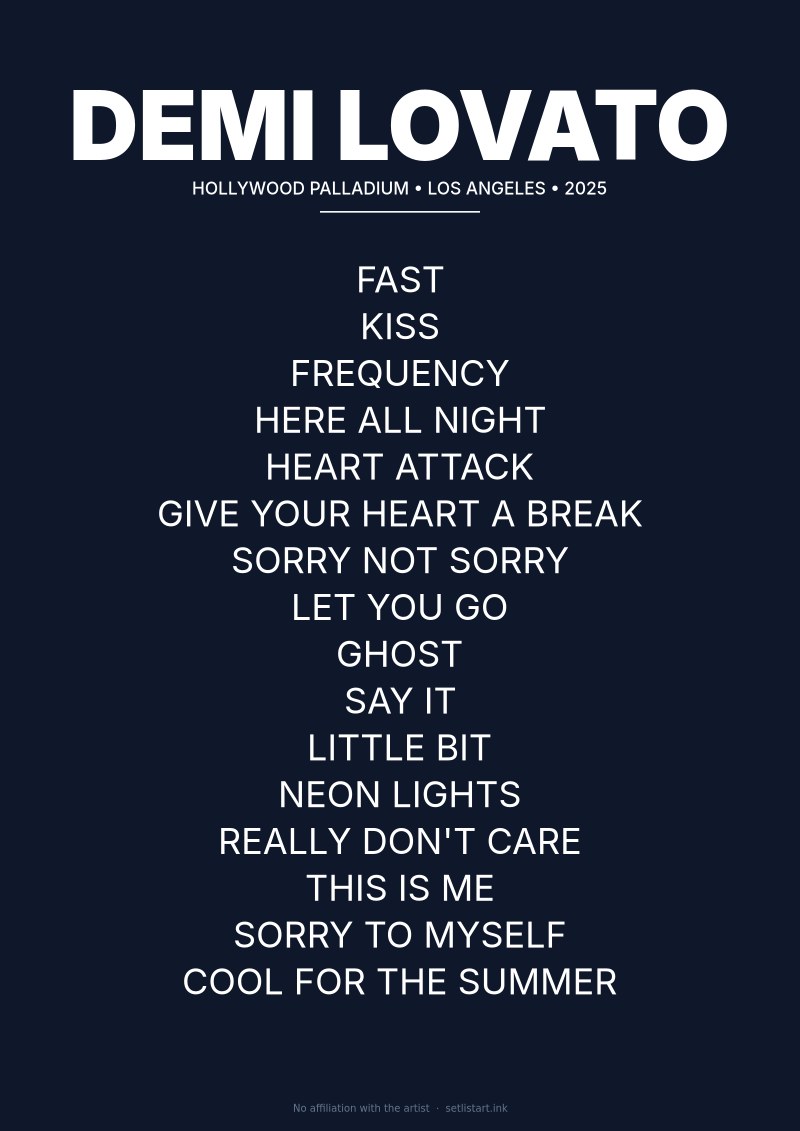 Demi Lovato Los Angeles 2025 setlist poster preview