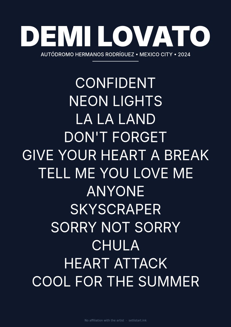 Demi Lovato Mexico City 2024 setlist poster preview