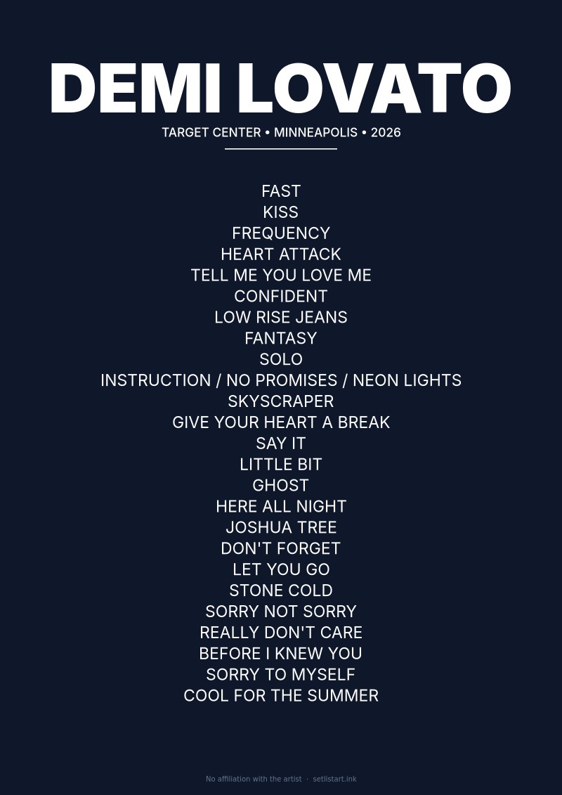 Demi Lovato Minneapolis 2026 setlist poster preview