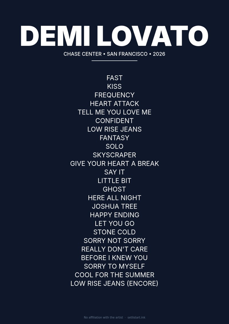 Demi Lovato San Francisco 2026 setlist poster preview