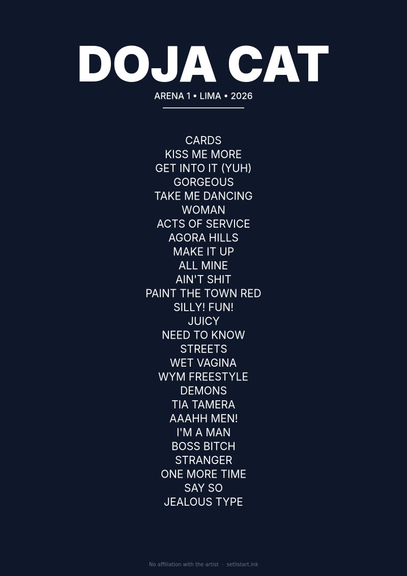 Doja Cat Lima 2026 setlist poster — Tour Ma Vie