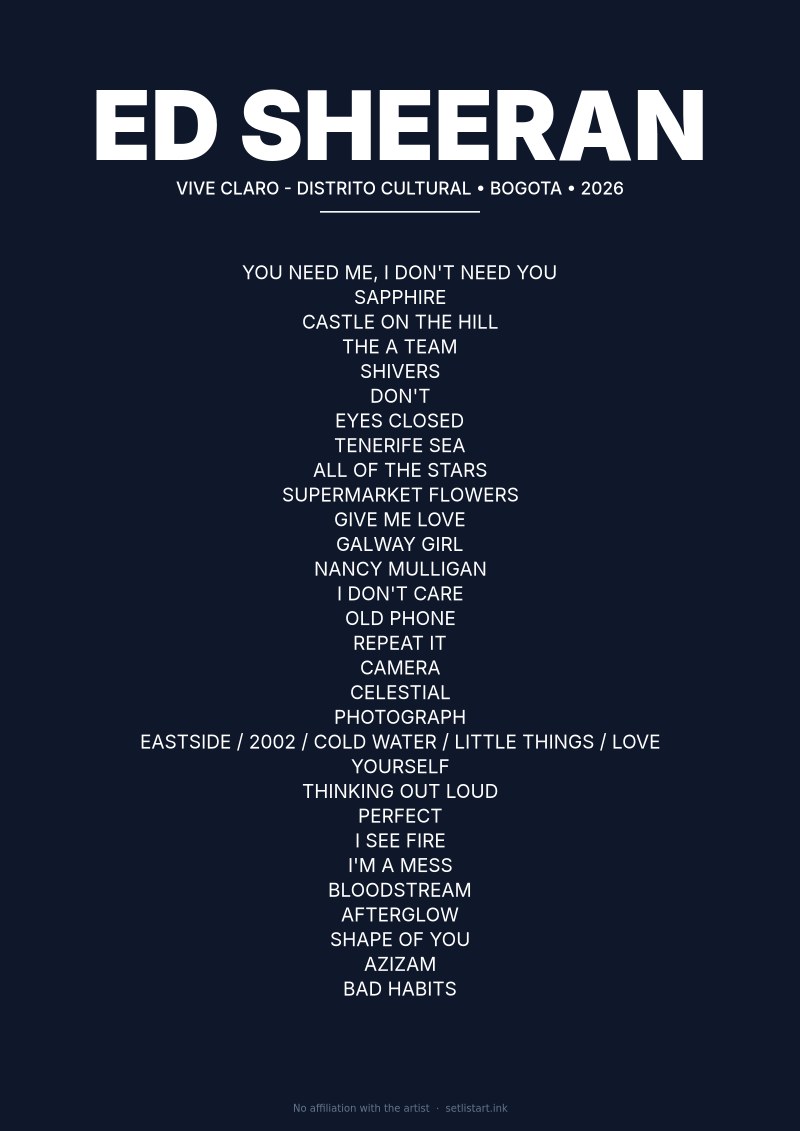 Ed Sheeran Bogota Colombia 2026 setlist poster