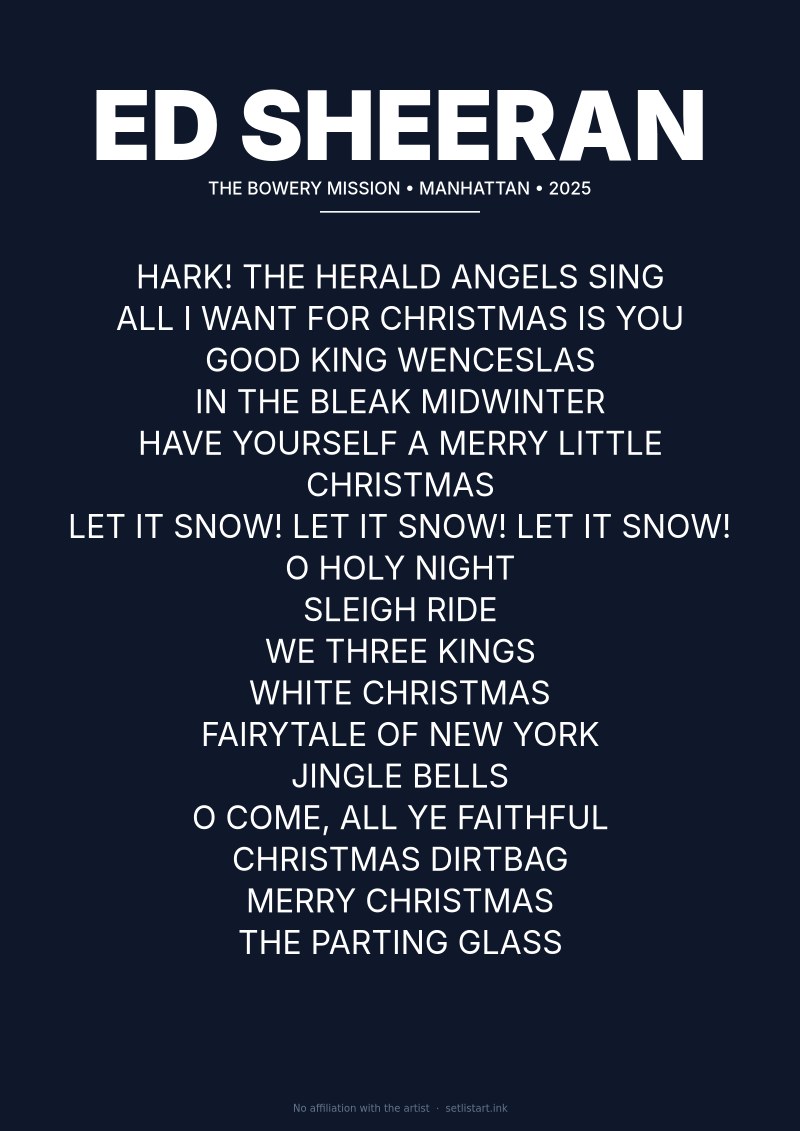 Ed Sheeran Manhattan 2025 setlist poster preview