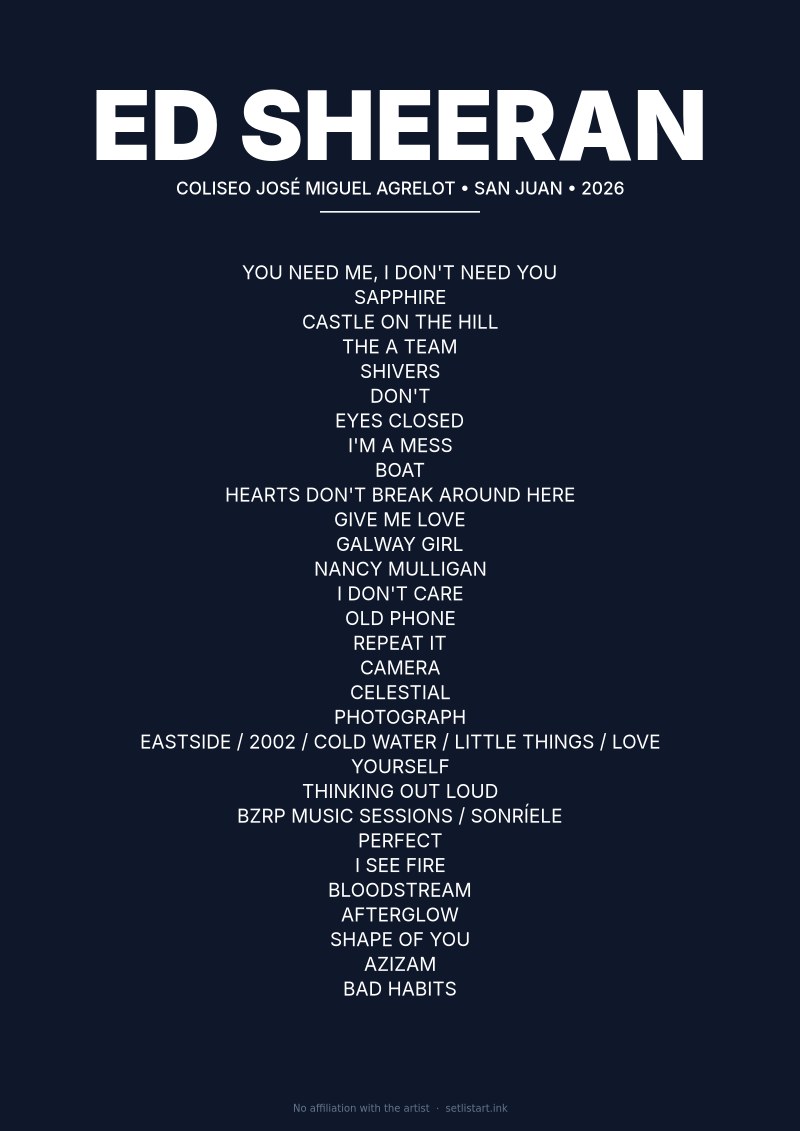 Ed Sheeran San Juan Puerto Rico 2026 setlist poster