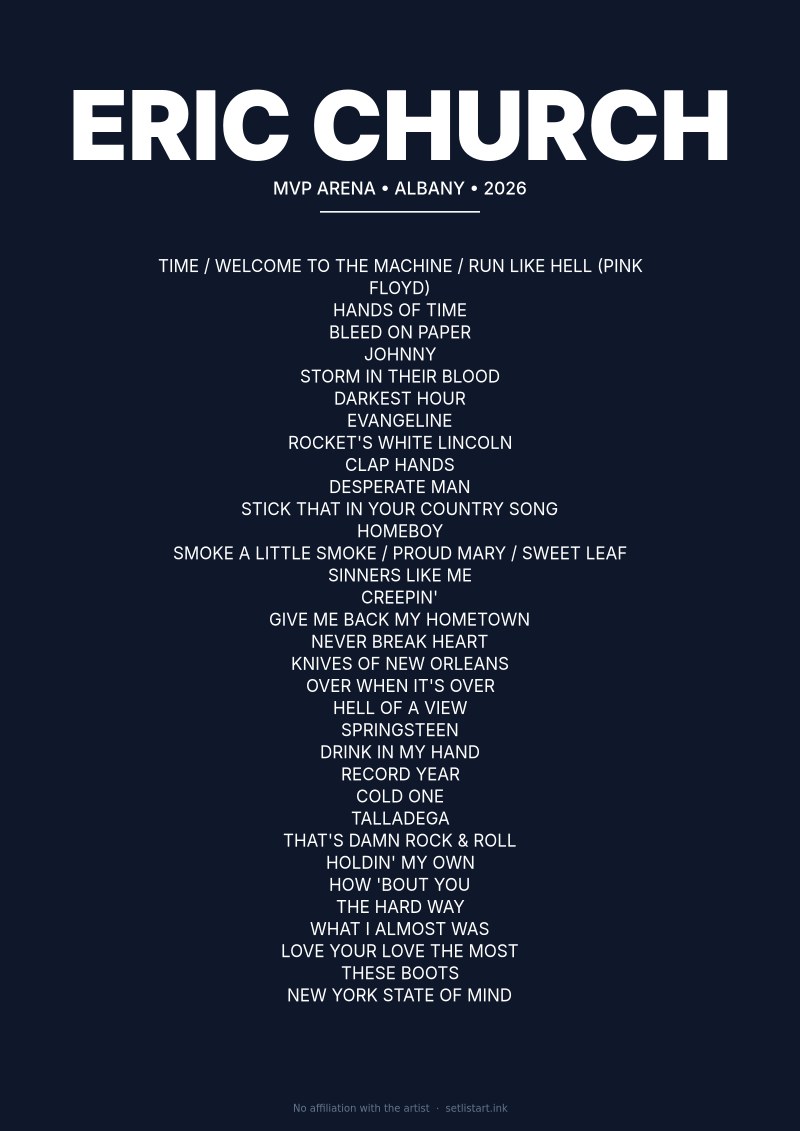 Eric Church Albany 2026 setlist poster preview