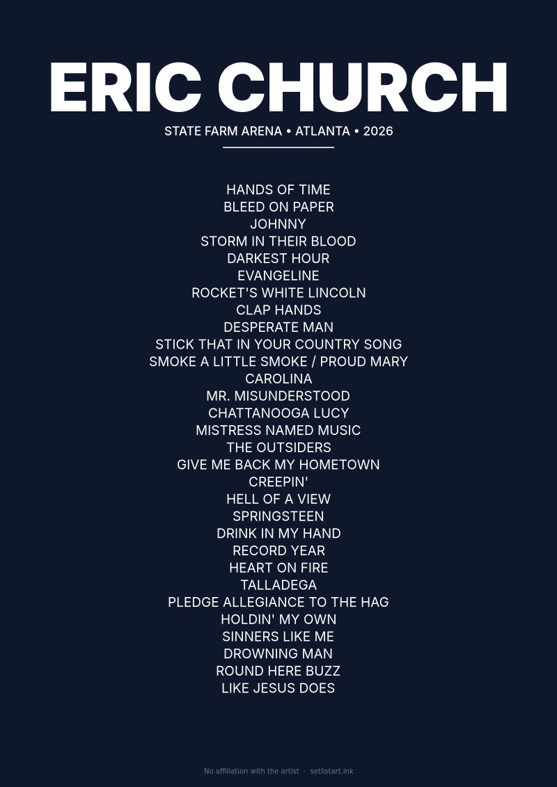 Eric Church Atlanta 2026 setlist poster preview
