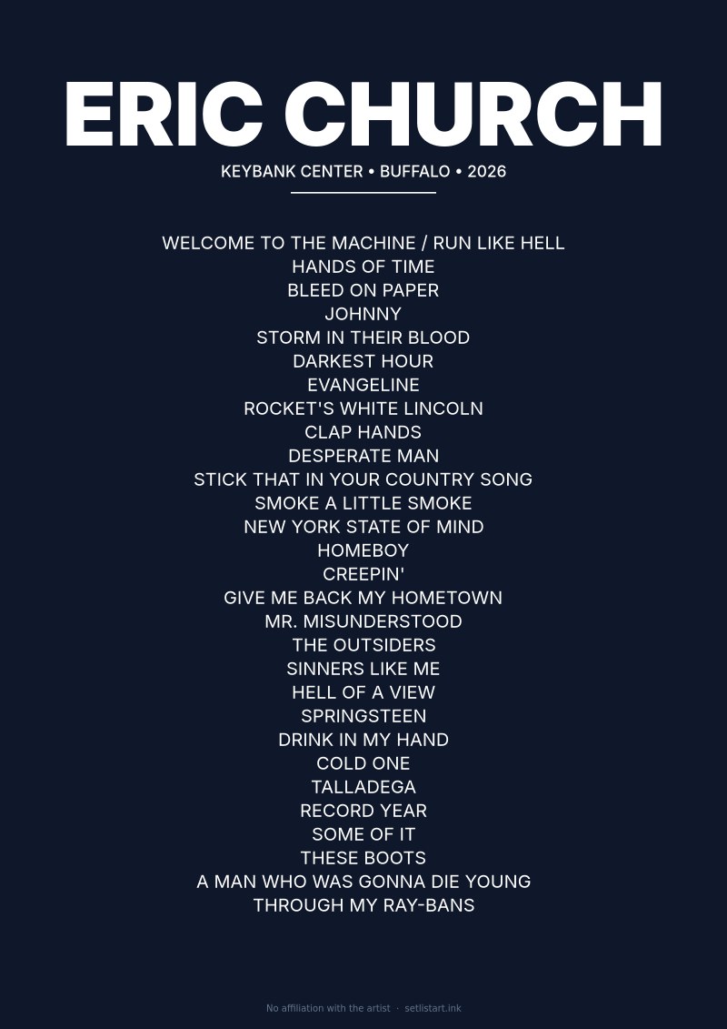 Eric Church Buffalo 2026 setlist poster preview