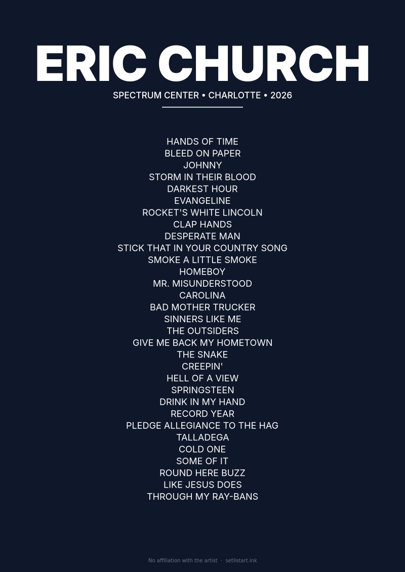 Eric Church Charlotte 2026 setlist poster preview